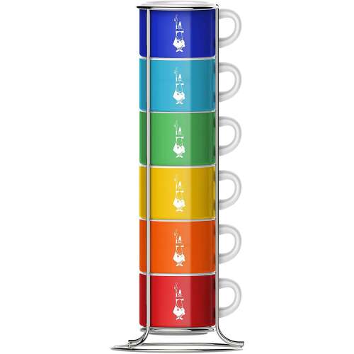 Zestaw 6 filiżanek do espresso Bialetti Multicolor ze stojakiem, kolorowe filiżanki do espresso ze stojakiem