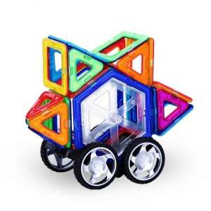 Mágneses épület és jármű építő készlet kisautó alvázzal és színes geometrikus elemekkel, 36 részes 