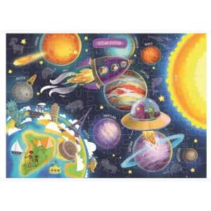 Puzzle spațial Dodo Toys cu 100 de piese pentru copii, cu planete, rachete și extratereștri - Puzzle