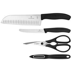Victorinox Swiss Classic késkészlet összetevői: Santoku, paradicsomkés, olló, hámozó - Victorinox