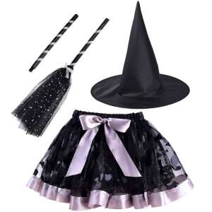 Boszorkány jelmez kalappal és seprűvel fekete-ezüst színben 3-6 éves korig 69892666 Szerepjátékok