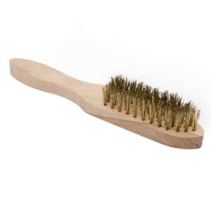 Wire brush with wooden handle, 5 rows of brass bristles, 28 cm long - Hand tool