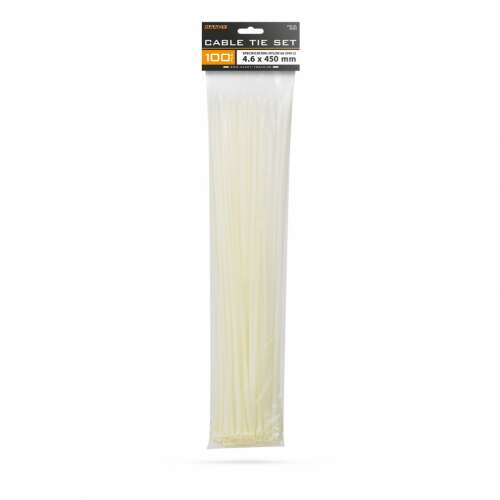 100 db-os csomag 4,6 x 450 mm-es önzáró kábelkötegelő, átlátszó, nylon 66 - Kábelkötegelő
