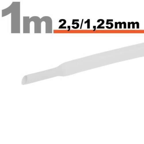 1 méteres fehér zsugorcső, 2,5 mm külső átmérő, 1,25 mm belső átmérő