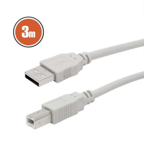 USB 2.0 A to USB 2.0 B cable, 3 meter, grey