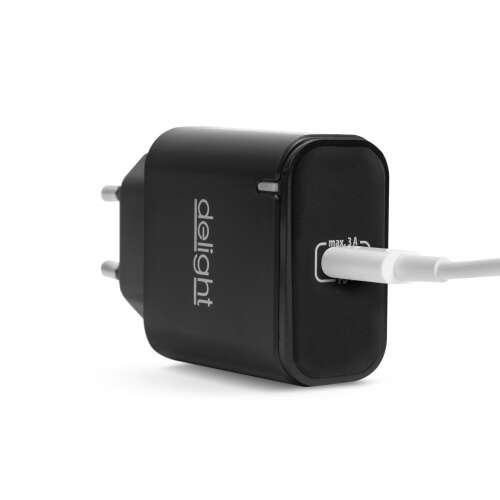 Delight 20W USB-C PD fast charger with European plug, black