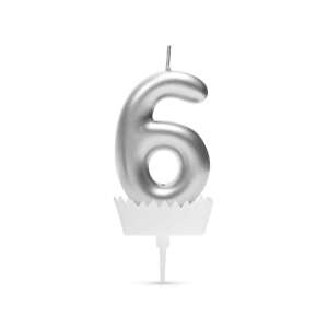Silver number 6 birthday candle - Birthday Candle & Cake Topper