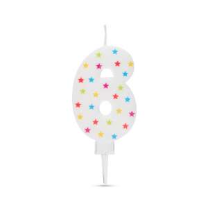 Number 6 birthday cake candle with colorful stars - Birthday Candle & Cake Topper