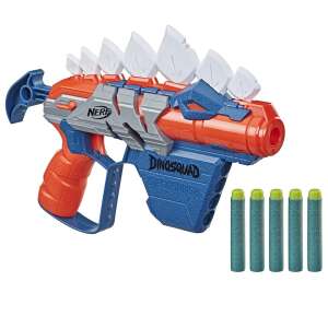 Nerf DinoSquad Stego-Smash szivacslövő fegyver, egylövetű játékpisztoly Stegosaurus dizájnnal, 5 Nerf szivacs lövedékkel - Hasbro