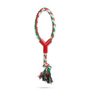 Red, white, and green Christmas rope dog toy in a ring shape - Dog Toy