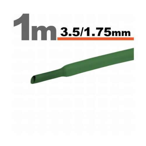 1 méteres zöld zsugorcső, 3,5 mm külső átmérő, 1,75 mm belső átmérő