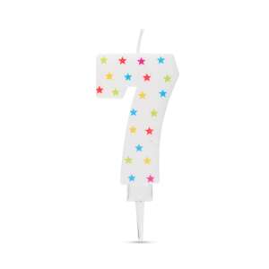 Number 7 birthday cake candle with colorful stars - Birthday Candle & Cake Topper
