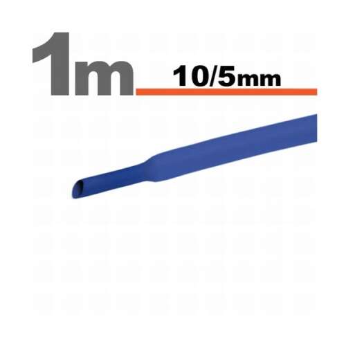 Kék zsugorcső, 10 mm külső átmérő, 5 mm belső átmérő, 1 méter hosszú