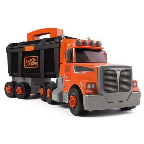 Smoby Black & Decker buildable truck with tool set, orange and grey toy truck with toolbox