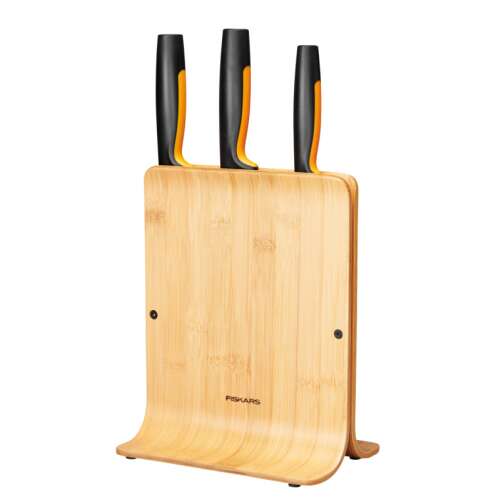 Fiskars Functional Form bamboo knife block with 3 knives
