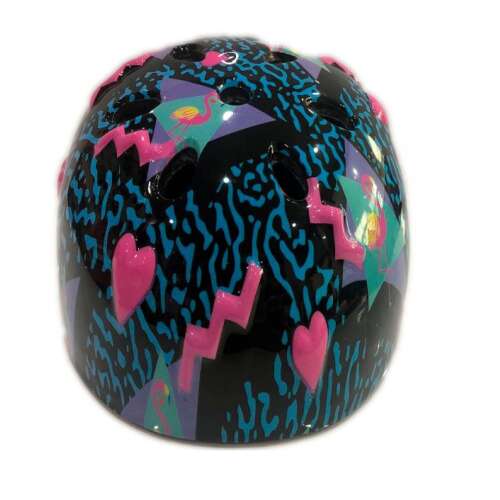 Raskullz 3D Flamingo Helm, Größe S, schwarz mit rosa und blauem Muster