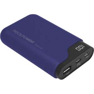 RealPower PB-7500C kék power bank, 7500mAh kapacitás, digitális kijelző, USB és Type-C port - Külső akkumulátor & Powerbank