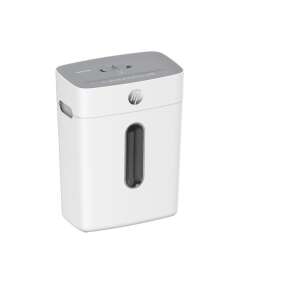Distrugător de hârtie HP Oneshred 8CC, alb și gri, vedere din față - Distrugatori de documente