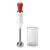 Bosch ErgoMixx hand blender, white and red, with a glass measuring cup