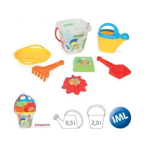 Wader Sandspielset mit Meeresbewohnern, Eimer, Schaufel, Rechen, Gießkanne, Sieb und Formen