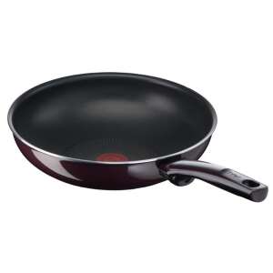 Tefal Resist Intense 28cm Wok-Pfanne in Burgunderrot, schräge Ansicht - Tefal Pfannen