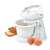 Nedis KAHM110CWT hand mixer, white, with bowl and accessories, in use