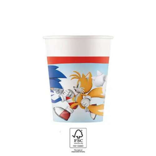 Sonic a sündisznó témájú papírpohár, 200ml-es eldobható parti kellék Sonic és Tails karakterekkel - Party kellék