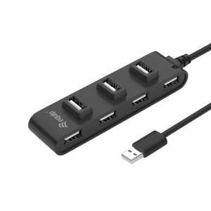 Hub USB 2.0 Equip cu 7 porturi, negru, vedere înclinată - Equip
