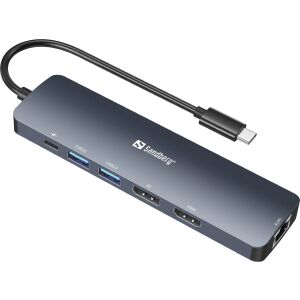Sandberg 100W Univerzális Dokkoló, közeli kép a portokról: USB, HDMI, DisplayPort, RJ45 - Sandberg