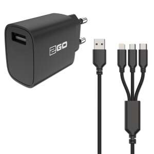 2GO 5V 3A USB hálózati töltő 3 az 1-ben USB töltőkábellel, fekete - 2GO