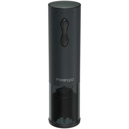 Prestigio Bolsena electric wine opener, black, opens wine bottles easily, cordless, rechargeable, includes foil cutter, aerator, and stopper
