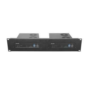 Shuttle PRM01 2U Rack-Mount-Frontplatte mit zwei installierten Shuttle XPC Mini-PCs - Shuttle