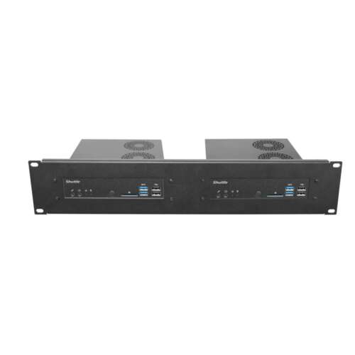 Panou frontal Shuttle PRM01 2U pentru montare în rack cu două mini PC-uri Shuttle XPC instalate