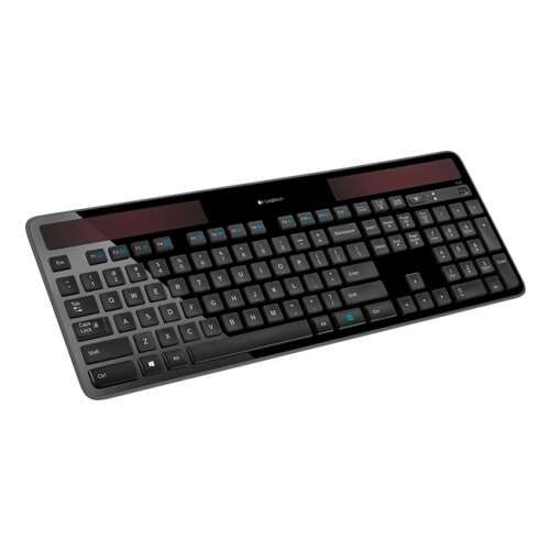 Logitech K750 Wireless Solar Keyboard, black, angled view