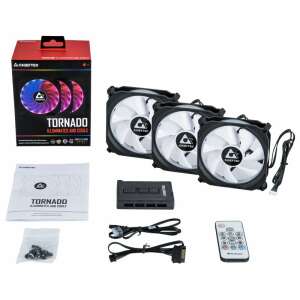 Chieftec Tornado 120mm RGB ventilátor 3 darabos csomag, fekete, távirányítóval és vezérlővel - PC ventilátor