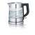 Severin WK 3468 1.0L glass kettle with water inside, showing the level indicator