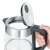 Severin WK 3468 1.0L glass kettle with lid open and hand holding the handle