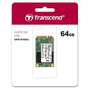 Transcend 64GB 230S mSATA SSD, csomagolva buborékfóliás csomagolásban, elülső nézet - Transcend