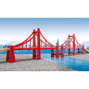 BRIO World Double Suspension Bridge, red wooden bridge for train tracks, toy bridge for kids - Brio