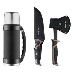 BergHOFF Essentials 3-piece camping set, stainless steel, black/silver, includes a thermos, a knife, and an axe - Food & beverage carrier
