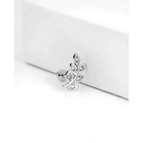 Ezüst levél labret piercing cirkónia kövekkel - Labret piercing