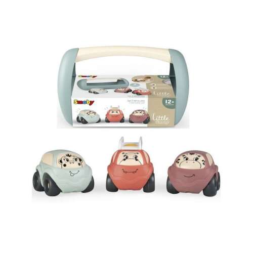 Smoby Little Kisautó set cu cutie de depozitare, 3 mașinuțe colorate