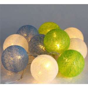 Iris USB LED svetelný reťazec s bavlnenými guľami, 2m, zelená, modrá, biela, osvetlený - Iris