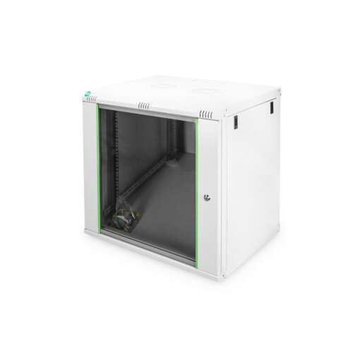 Стенен сервърен шкаф Digitus 19 инча, 12U, 600x450mm, сив, изглед под ъгъл