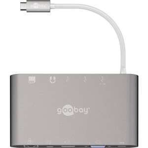 goobay Stacja dokująca USB-C z wieloma portami z HDMI, VGA, MiniDP, USB-A, czytnikiem kart SD i microSD oraz Ethernet - Goobay