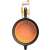 Fiskars Functional Form silicone strainer, orange and black, hanging on a hook