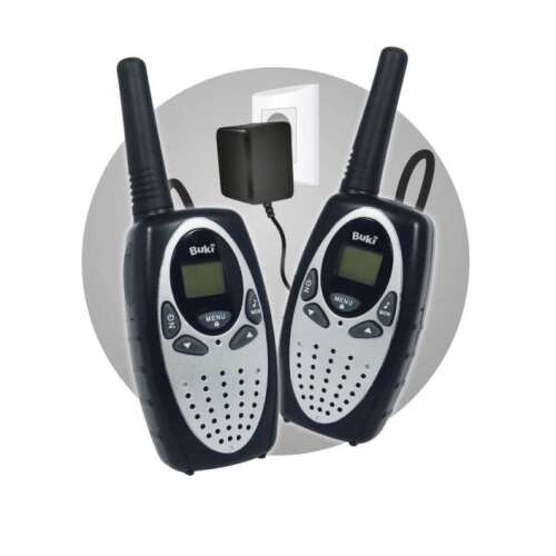 Zestaw Buki Walkie Talkie z ładowarką, ładowalne, zasięg 4 km, 8 kanałów, 10 dzwonków, podświetlany ekran