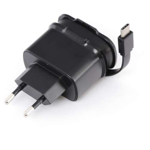 Platinet 3.4A Schwarzes USB-Wandladegerät mit integriertem USB-C-Kabel