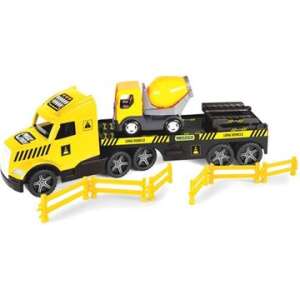 Wader Magic Truck Technic toy truck with concrete mixer, yellow construction toy for kids - Work machine for children
