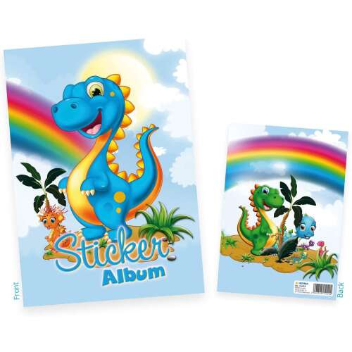 Herma Dinosaur Sticker Album, A5 size, front cover with blue dinosaur and rainbow